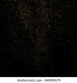 Gold glitter texture on a black background. Golden explosion of confetti. Golden grainy abstract  texture on a black  background. Design element. Vector illustration,eps 10.