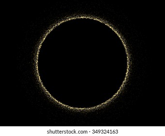 Gold glitter texture on a black background. Big circle from golden dust. Golden grainy abstract  texture on a black  background. Design element. Vector illustration,eps 10.