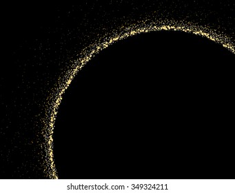 Gold glitter texture on a black background. Big circle from golden dust. Golden grainy abstract  texture on a black  background. Design element. Vector illustration,eps 10.