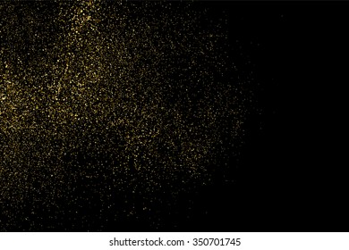 Gold glitter texture on a black background. Holiday background. Golden explosion of confetti. Golden grainy abstract  texture on a black  background. Design element. Vector illustration,eps 10.