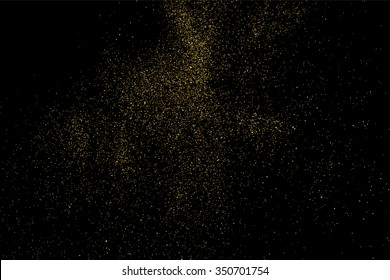 Gold glitter texture on a black background. Holiday background. Golden explosion of confetti. Golden grainy abstract  texture on a black  background. Design element. Vector illustration,eps 10.