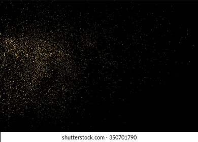 Gold glitter texture on a black background. Holiday background. Golden explosion of confetti. Golden grainy abstract  texture on a black  background. Design element. Vector illustration,eps 10.