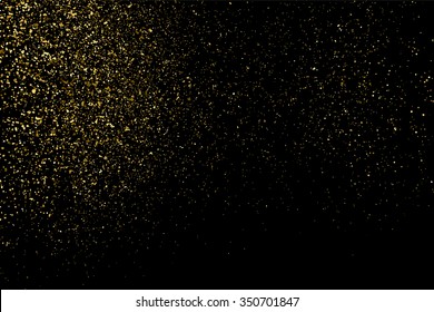 Gold glitter texture on a black background. Holiday background. Golden explosion of confetti. Golden grainy abstract  texture on a black  background. Design element. Vector illustration,eps 10.