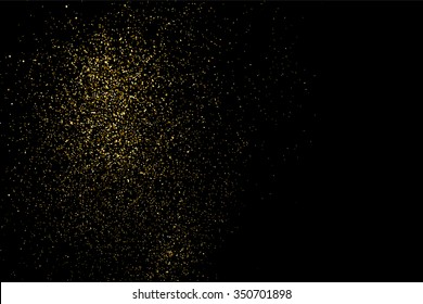 Gold glitter texture on a black background. Holiday background. Golden explosion of confetti. Golden grainy abstract  texture on a black  background. Design element. Vector illustration,eps 10.