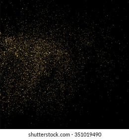 Gold glitter texture on a black background. Golden explosion of confetti. Golden grainy abstract  texture on a black  background. Design element. Vector illustration,eps 10.