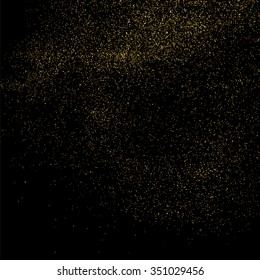 Gold glitter texture on a black background. Golden explosion of confetti. Golden grainy abstract  texture on a black  background. Design element. Vector illustration,eps 10.