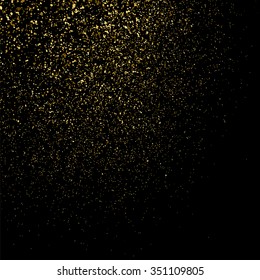 Gold glitter texture on a black background. Golden explosion of confetti. Golden grainy abstract  texture on a black  background. Design element. Vector illustration,eps 10.