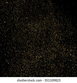 Gold glitter texture on a black background. Golden explosion of confetti. Golden grainy abstract  texture on a black  background. Design element. Vector illustration,eps 10.