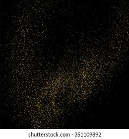 Gold glitter texture on a black background. Golden explosion of confetti. Golden grainy abstract  texture on a black  background. Design element. Vector illustration,eps 10.