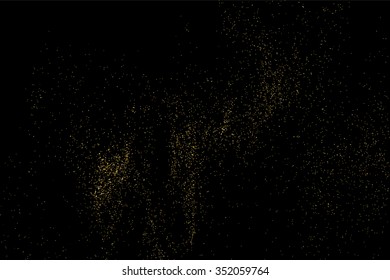 Gold glitter texture on a black background. Holiday background. Golden explosion of confetti. Golden grainy abstract  texture on a black  background. Design element. Vector illustration,eps 10.