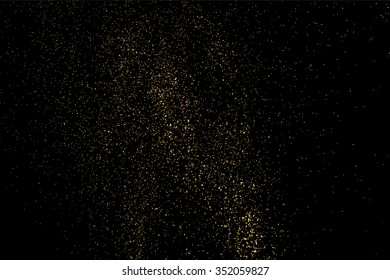 Gold glitter texture on a black background. Holiday background. Golden explosion of confetti. Golden grainy abstract  texture on a black  background. Design element. Vector illustration,eps 10.