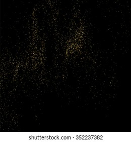 Gold glitter texture on a black background. Golden explosion of confetti. Golden grainy abstract  texture on a black  background. Design element. Vector illustration,eps 10.