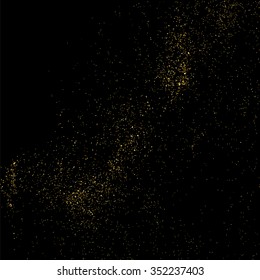 Gold glitter texture on a black background. Golden explosion of confetti. Golden grainy abstract  texture on a black  background. Design element. Vector illustration,eps 10.