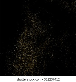 Gold glitter texture on a black background. Golden explosion of confetti. Golden grainy abstract  texture on a black  background. Design element. Vector illustration,eps 10.