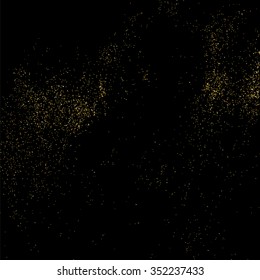 Gold glitter texture on a black background. Golden explosion of confetti. Golden grainy abstract  texture on a black  background. Design element. Vector illustration,eps 10.