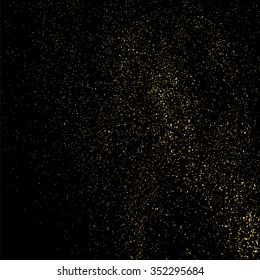 Gold glitter texture on a black background. Golden explosion of confetti. Golden grainy abstract  texture on a black  background. Design element. Vector illustration,eps 10.