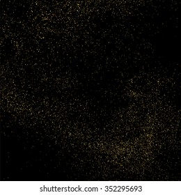 Gold glitter texture on a black background. Golden explosion of confetti. Golden grainy abstract  texture on a black  background. Design element. Vector illustration,eps 10.