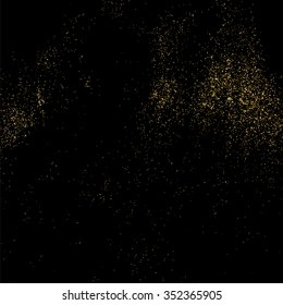Gold glitter texture on a black background. Golden explosion of confetti. Golden grainy abstract  texture on a black  background. Design element. Vector illustration,eps 10.