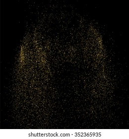 Gold glitter texture on a black background. Golden explosion of confetti. Golden grainy abstract  texture on a black  background. Design element. Vector illustration,eps 10.