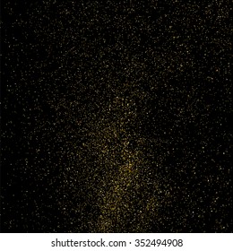 Gold glitter texture on a black background. Golden explosion of confetti. Golden grainy abstract  texture on a black  background. Design element. Vector illustration,eps 10.