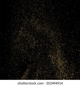 Gold glitter texture on a black background. Golden explosion of confetti. Golden grainy abstract  texture on a black  background. Design element. Vector illustration,eps 10.