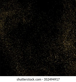 Gold glitter texture on a black background. Golden explosion of confetti. Golden grainy abstract  texture on a black  background. Design element. Vector illustration,eps 10.