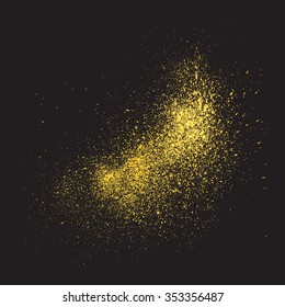 Gold glitter texture on a black background. Vector design element golden explosion . Golden grainy abstract texture on a black background