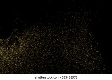 Gold glitter texture on a black background. Holiday background. Golden explosion of confetti. Golden grainy abstract  texture on a black  background. Design element. Vector illustration,eps 10.