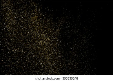 Gold glitter texture on a black background. Holiday background. Golden explosion of confetti. Golden grainy abstract  texture on a black  background. Design element. Vector illustration,eps 10.