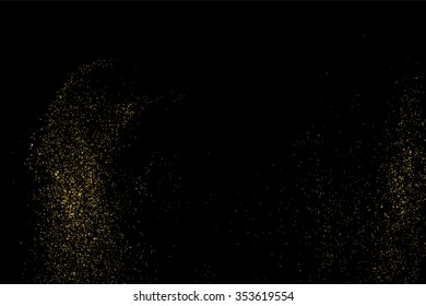Gold glitter texture on a black background. Holiday background. Golden explosion of confetti. Golden grainy abstract  texture on a black  background. Design element. Vector illustration,eps 10.