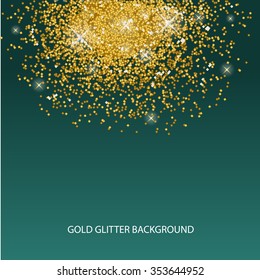 Gold glitter texture on a black background. Golden explosion of confetti. Golden grainy abstract texture on a black background. Design element. Vector illustration,eps 10.