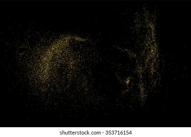 Gold glitter texture on a black background. Holiday background. Golden explosion of confetti. Golden grainy abstract  texture on a black  background. Design element. Vector illustration,eps 10.