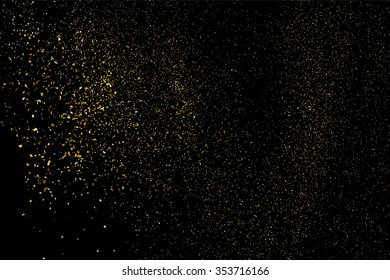 Gold glitter texture on a black background. Holiday background. Golden explosion of confetti. Golden grainy abstract  texture on a black  background. Design element. Vector illustration,eps 10.