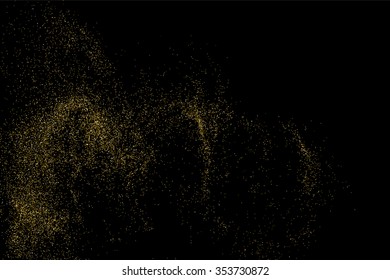 Gold glitter texture on a black background. Holiday background. Golden explosion of confetti. Golden grainy abstract  texture on a black  background. Design element. Vector illustration,eps 10.