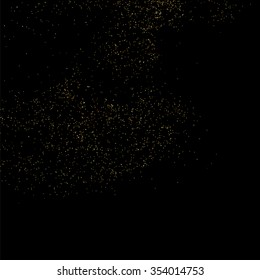 Gold glitter texture on a black background. Golden explosion of confetti. Golden grainy abstract  texture on a black  background. Design element. Vector illustration,eps 10.
