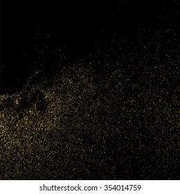 Gold glitter texture on a black background. Golden explosion of confetti. Golden grainy abstract  texture on a black  background. Design element. Vector illustration,eps 10.