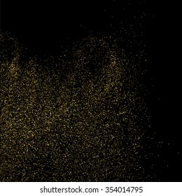 Gold glitter texture on a black background. Golden explosion of confetti. Golden grainy abstract  texture on a black  background. Design element. Vector illustration,eps 10.