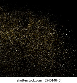 Gold glitter texture on a black background. Golden explosion of confetti. Golden grainy abstract  texture on a black  background. Design element. Vector illustration,eps 10.