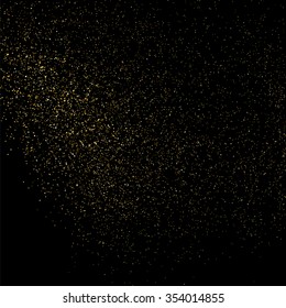 Gold glitter texture on a black background. Golden explosion of confetti. Golden grainy abstract  texture on a black  background. Design element. Vector illustration,eps 10.