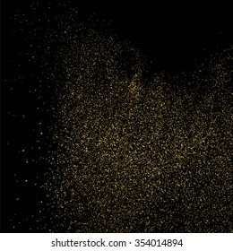 Gold glitter texture on a black background. Golden explosion of confetti. Golden grainy abstract  texture on a black  background. Design element. Vector illustration,eps 10.