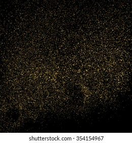 Gold glitter texture on a black background. Golden explosion of confetti. Golden grainy abstract  texture on a black  background. Design element. Vector illustration,eps 10.