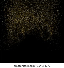 Gold glitter texture on a black background. Golden explosion of confetti. Golden grainy abstract  texture on a black  background. Design element. Vector illustration,eps 10.