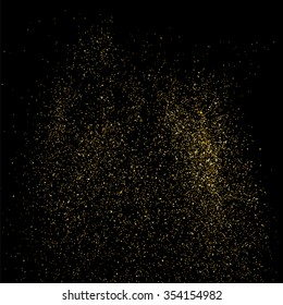 Gold glitter texture on a black background. Golden explosion of confetti. Golden grainy abstract  texture on a black  background. Design element. Vector illustration,eps 10.