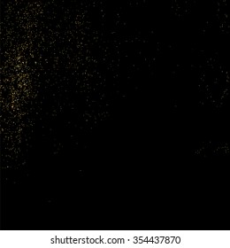 Gold glitter texture on a black background. Golden explosion of confetti. Golden grainy abstract  texture on a black  background. Design element. Vector illustration,eps 10.