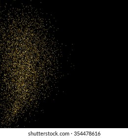 Gold glitter texture on a black background. Golden explosion of confetti. Golden grainy abstract  texture on a black  background. Design element. Vector illustration,eps 10.