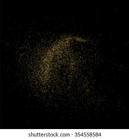 Textura de brillo dorado sobre fondo negro. Explosión dorada de confeti. Textura abstracta granulada dorada sobre un fondo negro. Elemento de diseño. Ilustración vectorial, eps 10.