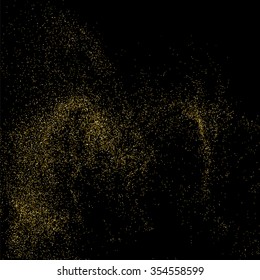 Gold glitter texture on a black background. Golden explosion of confetti. Golden grainy abstract  texture on a black  background. Design element. Vector illustration,eps 10.