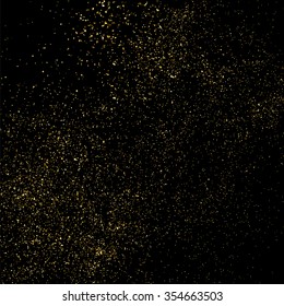 Gold glitter texture on a black background. Golden explosion of confetti. Golden grainy abstract  texture on a black  background. Design element. Vector illustration,eps 10.