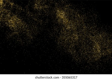 Gold glitter texture on a black background. Holiday background. Golden explosion of confetti. Golden grainy abstract  texture on a black  background. Design element. Vector illustration,eps 10.