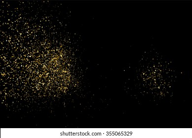 Gold glitter texture on a black background. Holiday background. Golden explosion of confetti. Golden grainy abstract  texture on a black  background. Design element. Vector illustration,eps 10.